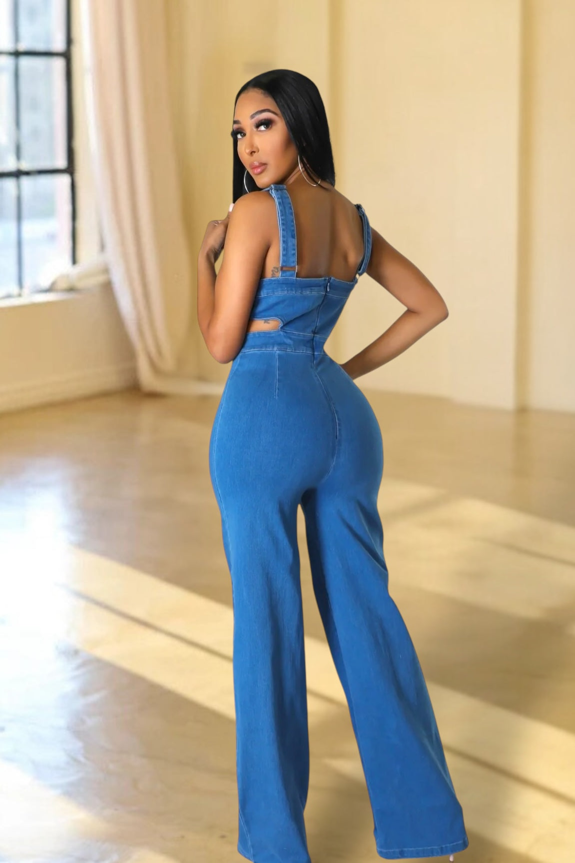 Cordova Cutout Denim Jumpsuit Medium Wash - Ali’s Couture