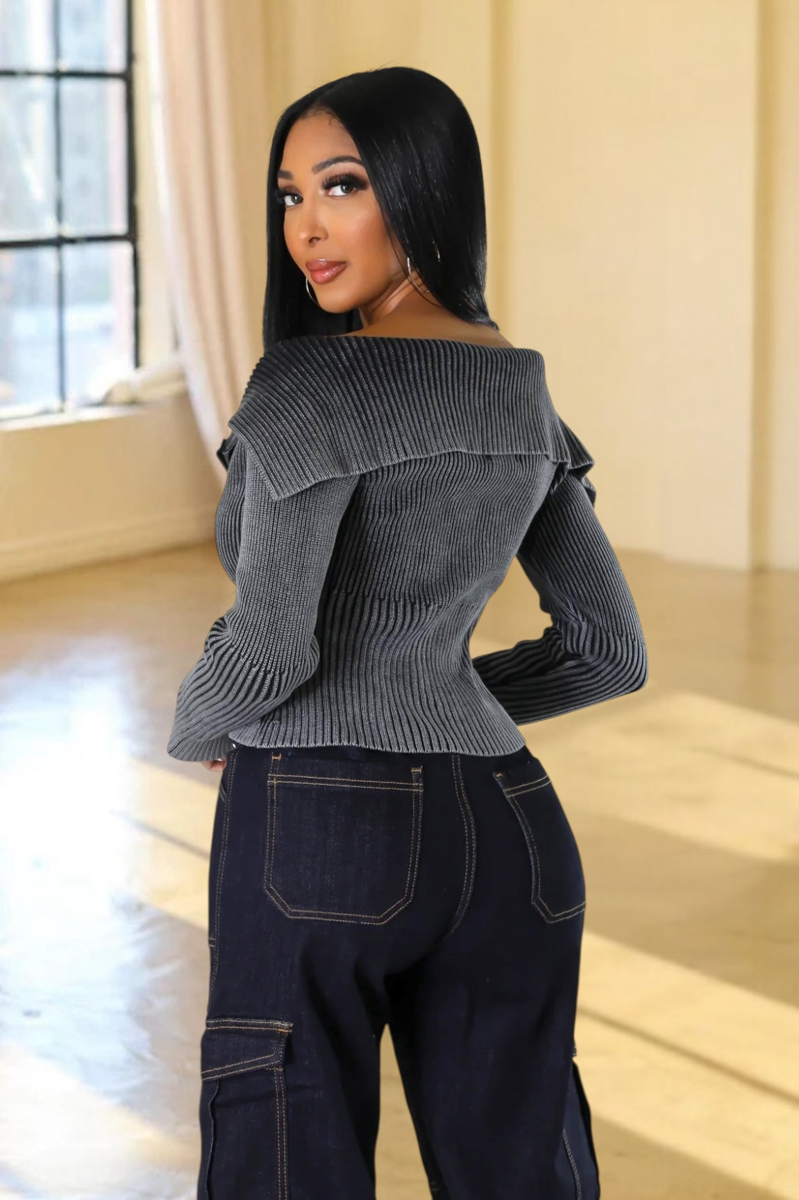 Malena Double Zipper Knit Sweater Black