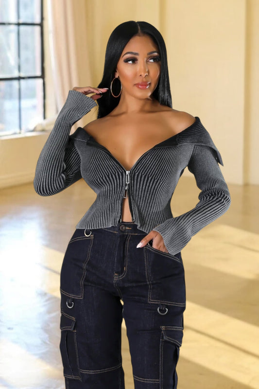 Malena Double Zipper Knit Sweater Black
