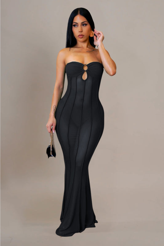 Cora Strapless Cover Up Maxi Dress Black - Ali’s Couture