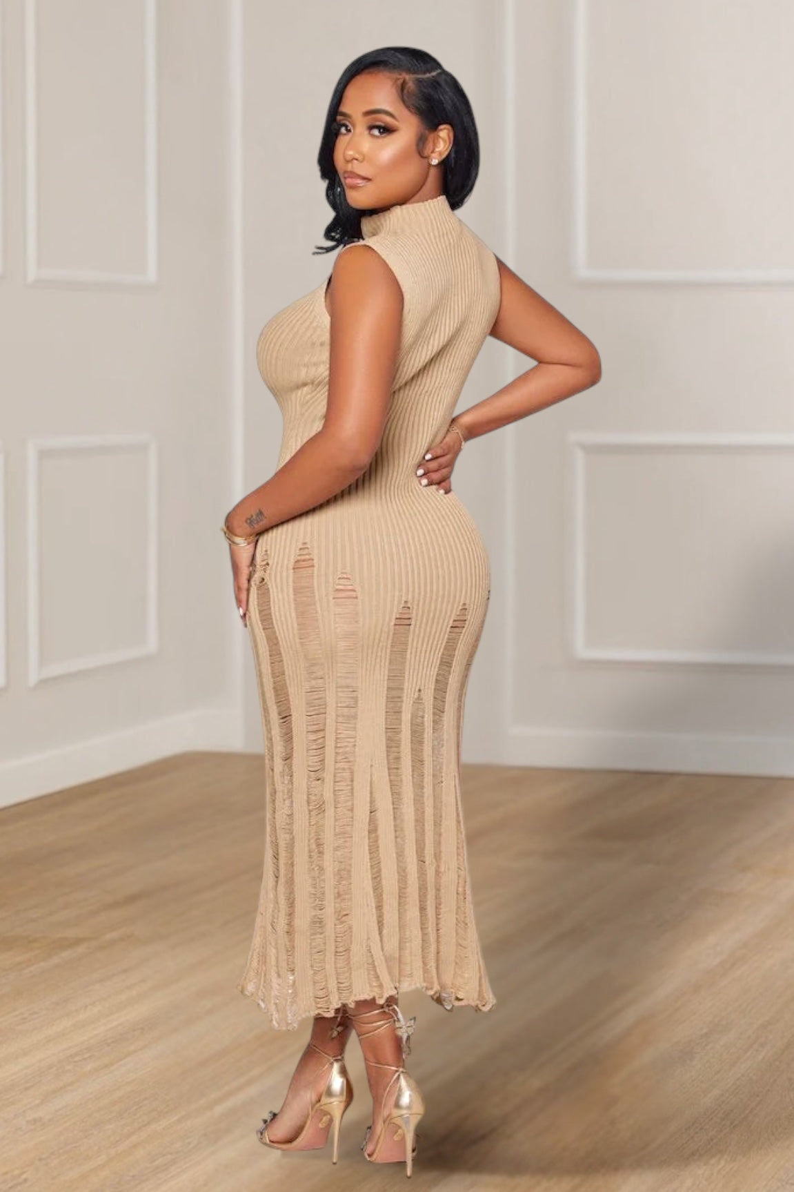 Asana Knitted Midi Dress Nude - Ali’s Couture
