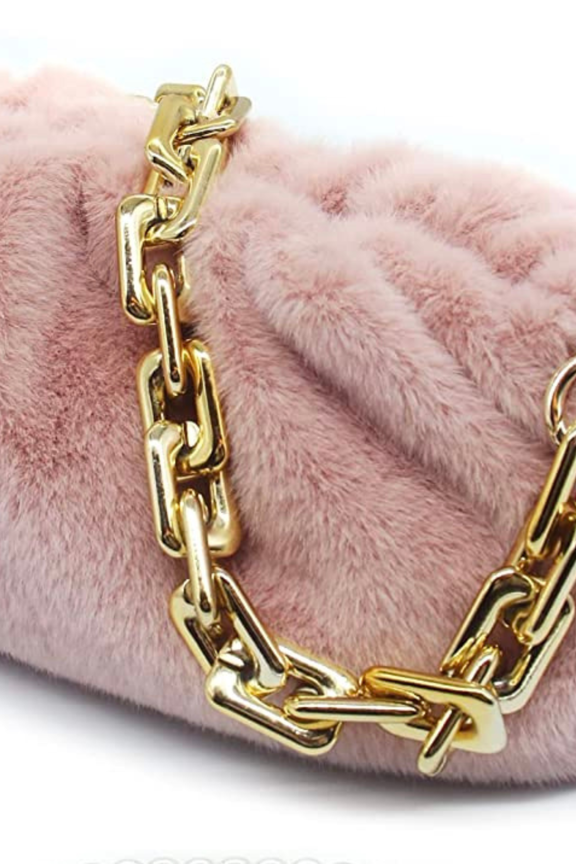 Fara Faux Fur Chunky Gold Strap Handbag Mauve - Ali’s Couture