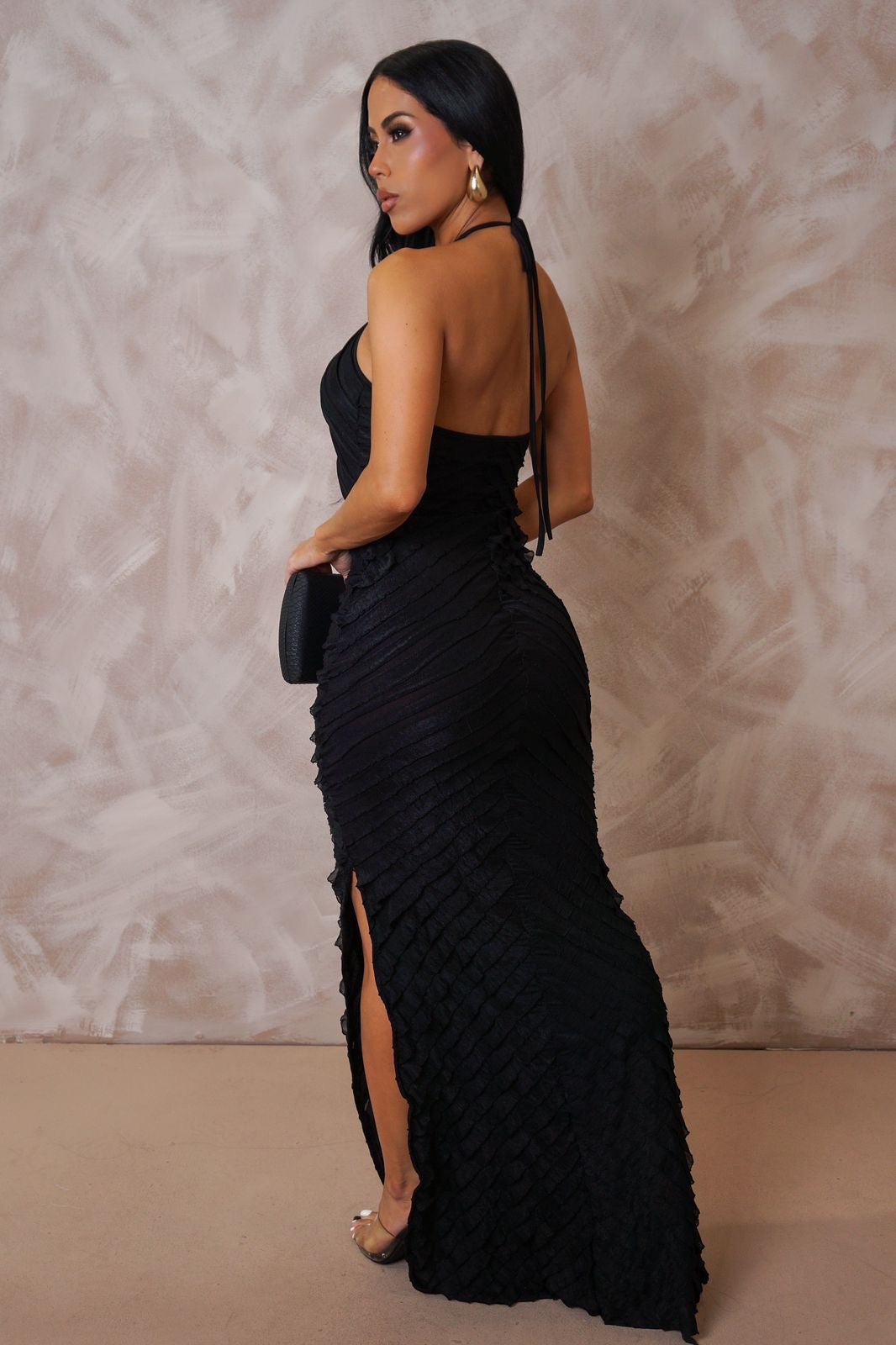 Ravello Ruffle Maxi Dress Black - Ali’s Couture