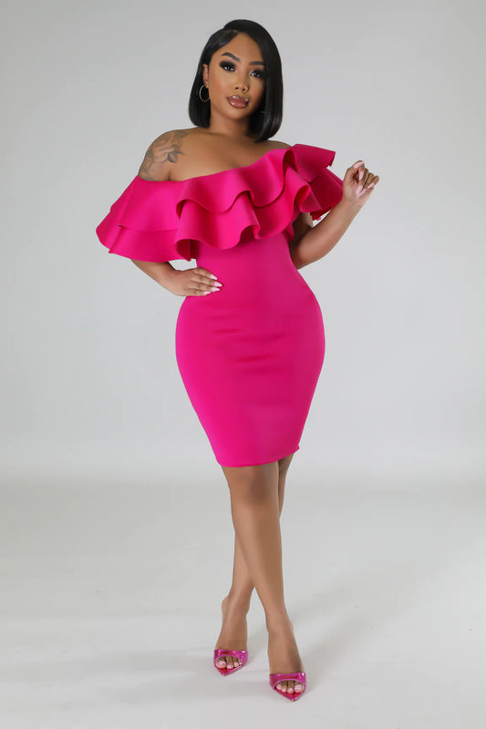 Natalya Ruffle Mini Dress Magenta - Ali’s Couture