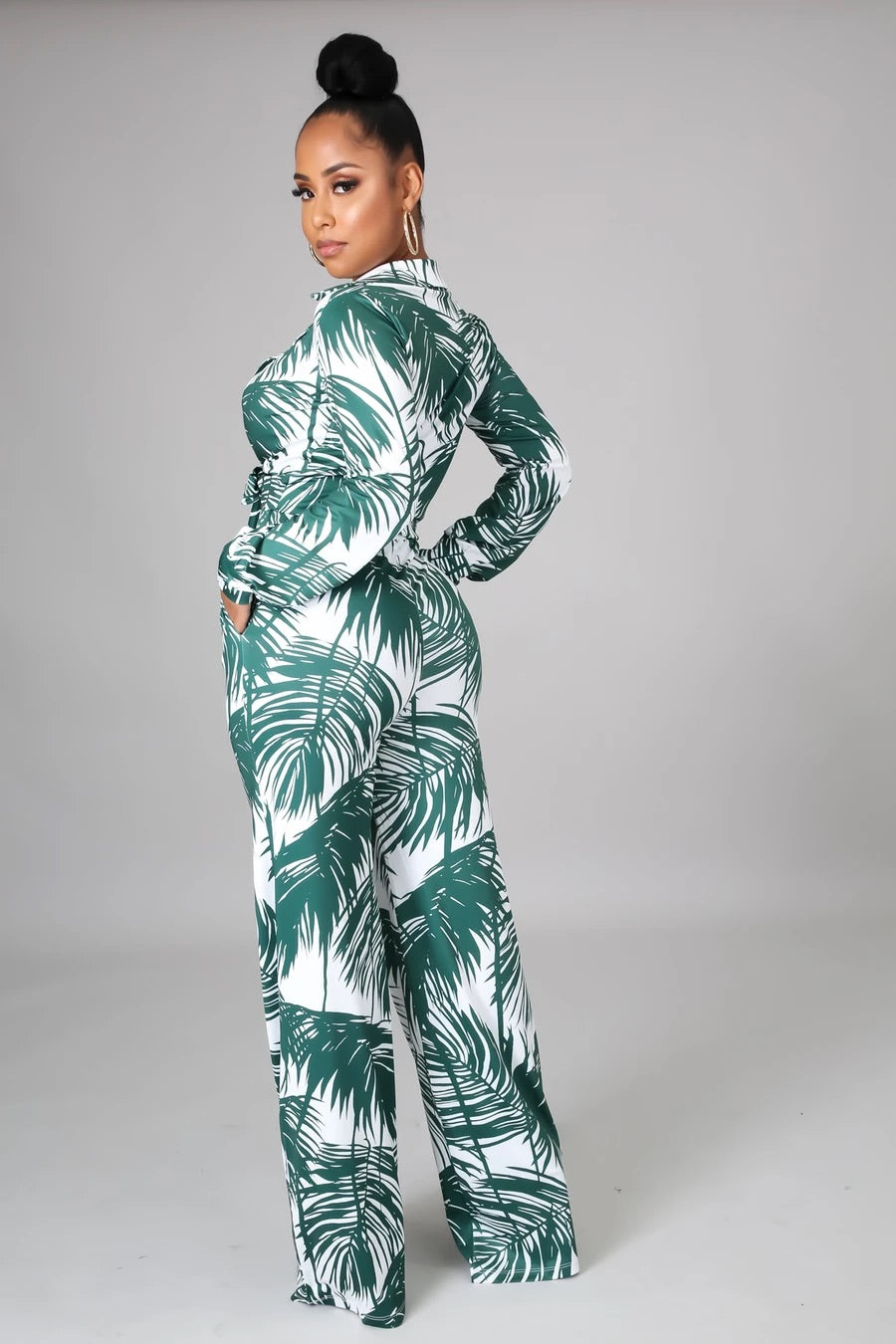Palmas Crop Top Tropical Pant Set Multicolor Green - Ali’s Couture