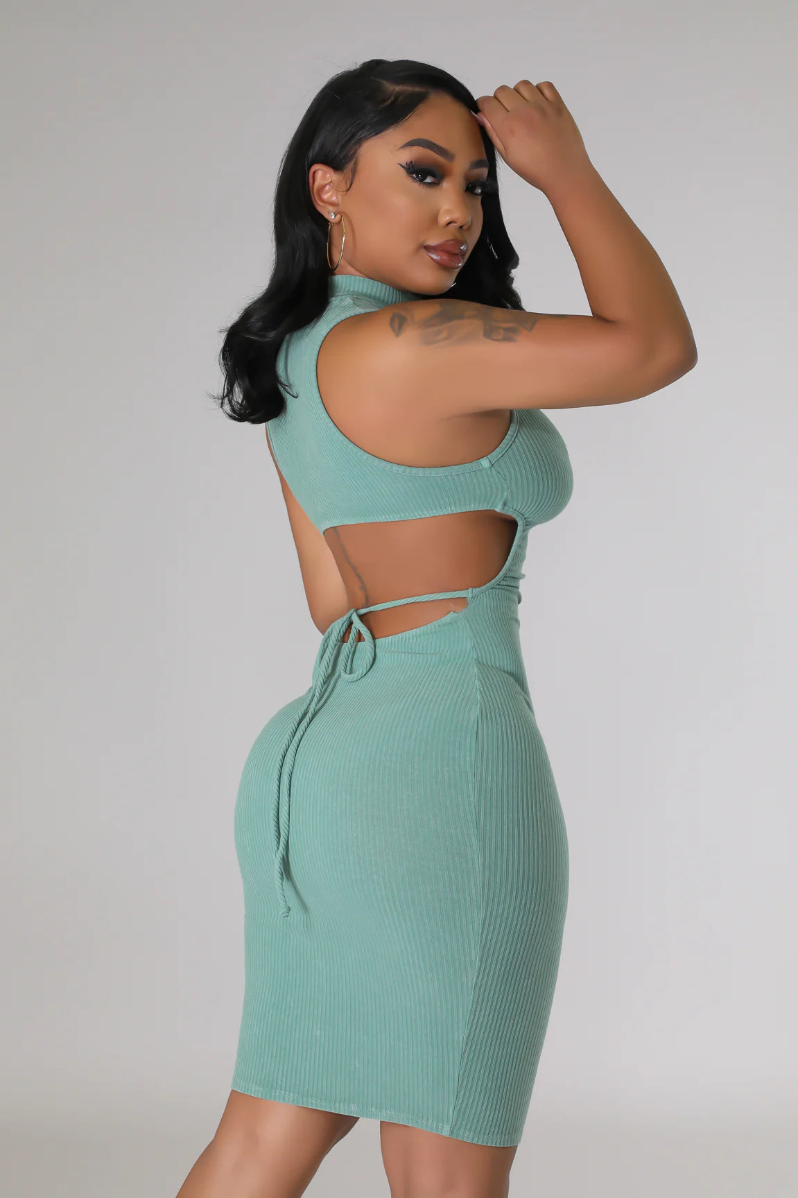 Zoey Ribbed Midi Dress Basil - Ali’s Couture