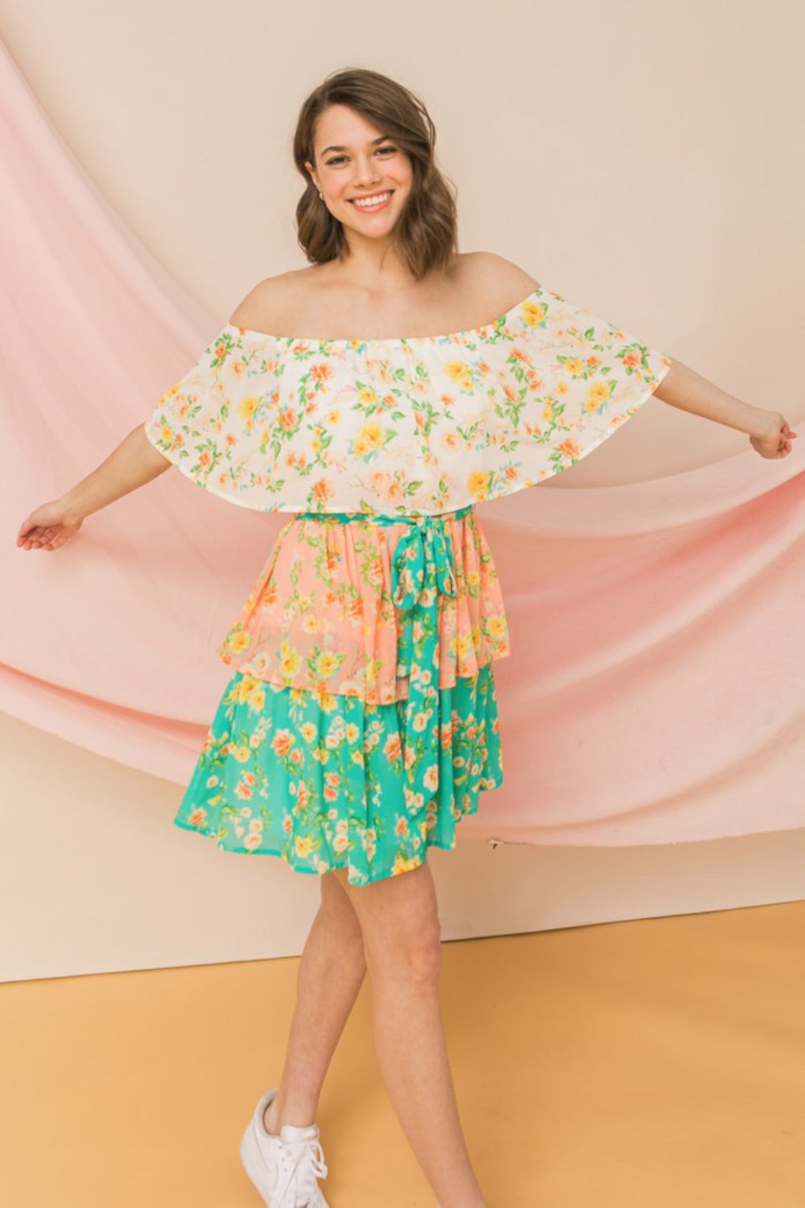 Spring Love Off The Shoulder Floral Mini Dress Multicolor - Ali’s Couture