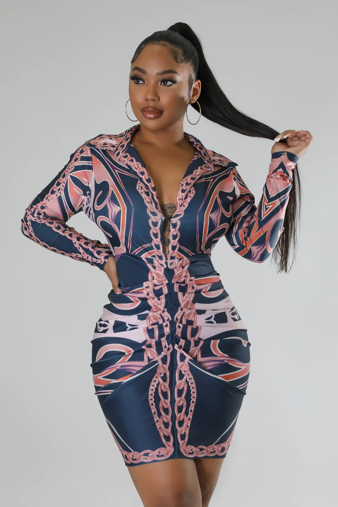 Hades Printed Mini Dress Multicolor Blue - Ali’s Couture