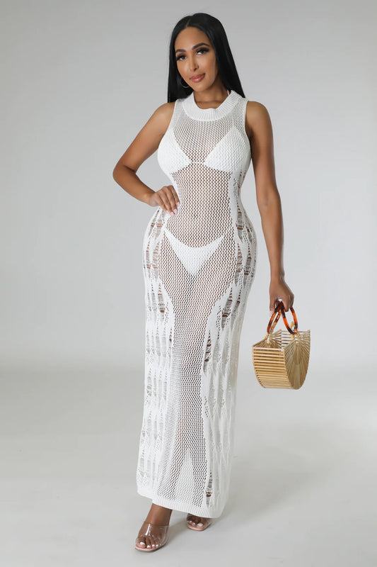 Ibiza Bound Crochet Cover Up Maxi Dress White - Ali’s Couture