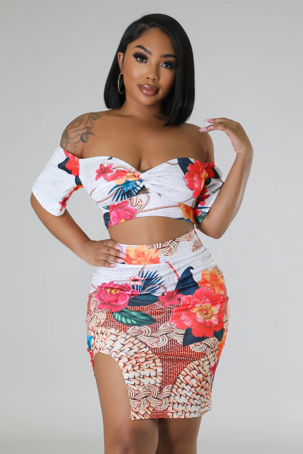 Amari Floral Skirt Set Multi White - Ali’s Couture
