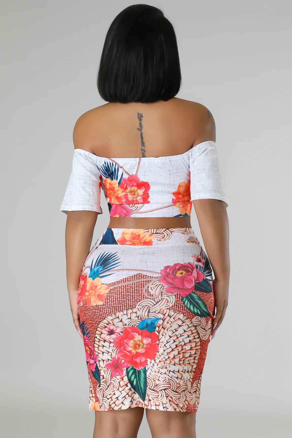 Amari Floral Skirt Set Multi White - Ali’s Couture