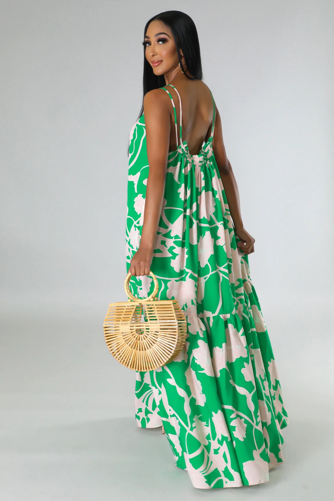 Shades of Spring Floral Maxi Dress Green - Ali’s Couture