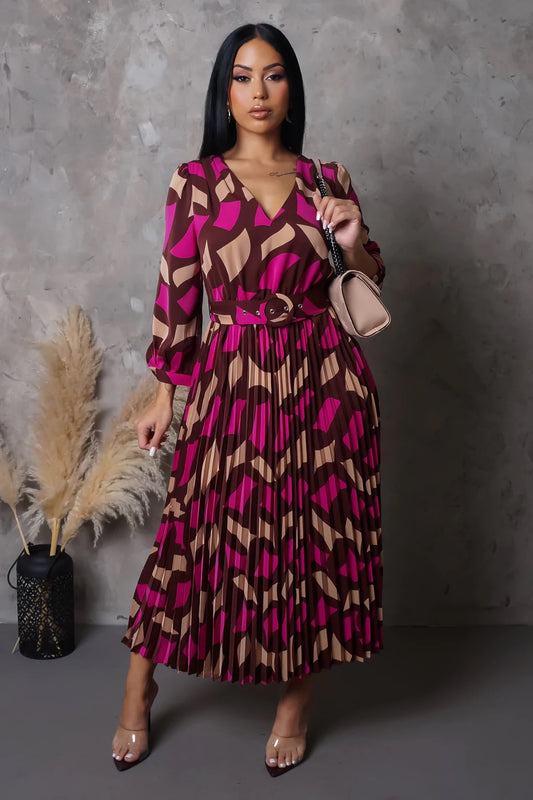 Warm Embrace Pleated Midi Dress Brown - Ali’s Couture