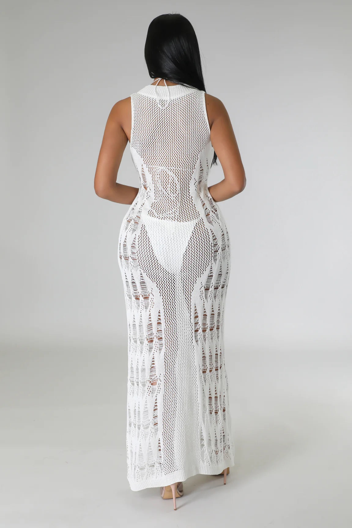 Ibiza Bound Crochet Cover Up Maxi Dress White - Ali’s Couture