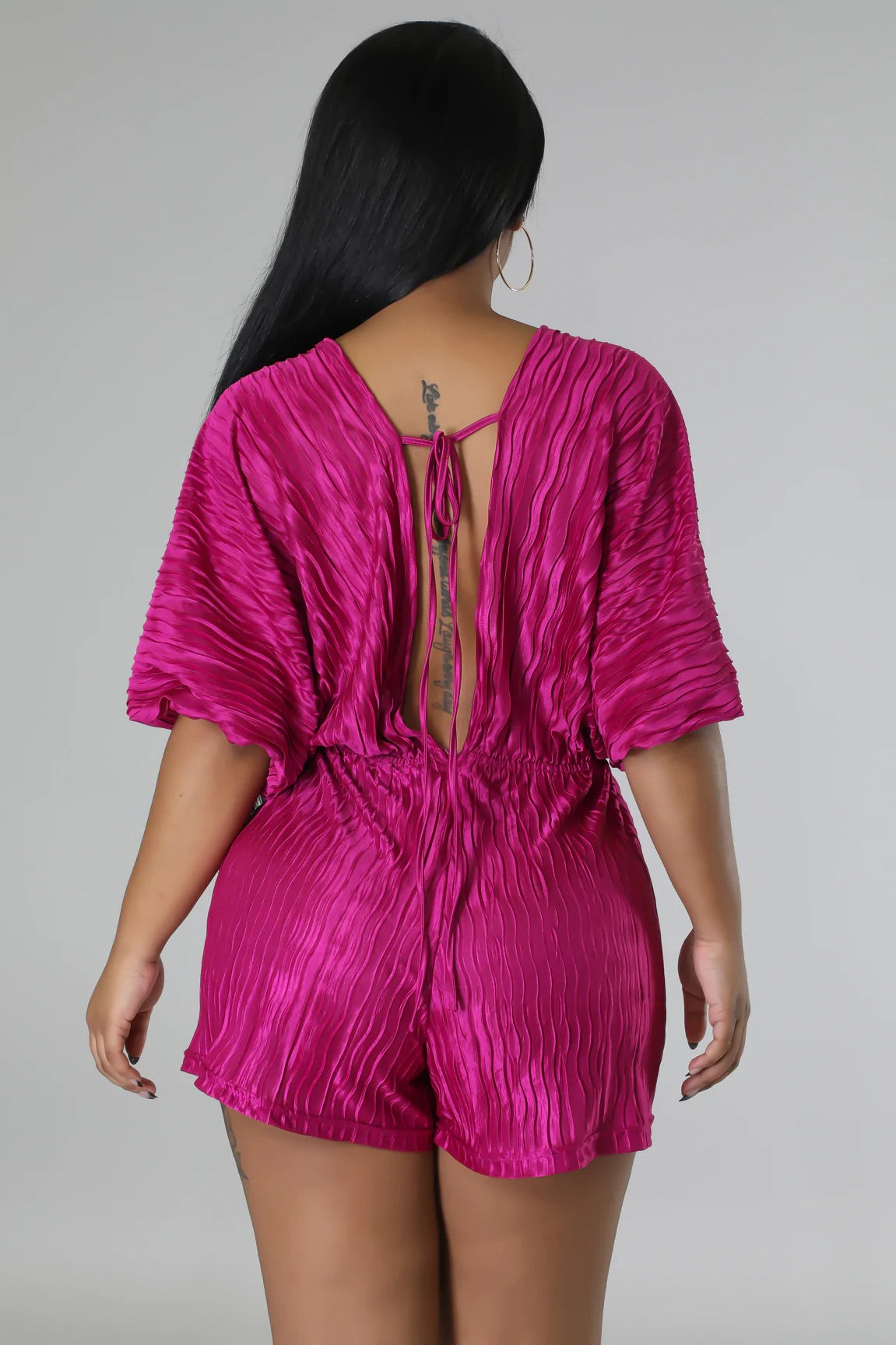 Xalina Plisse Romper Magenta - Ali’s Couture