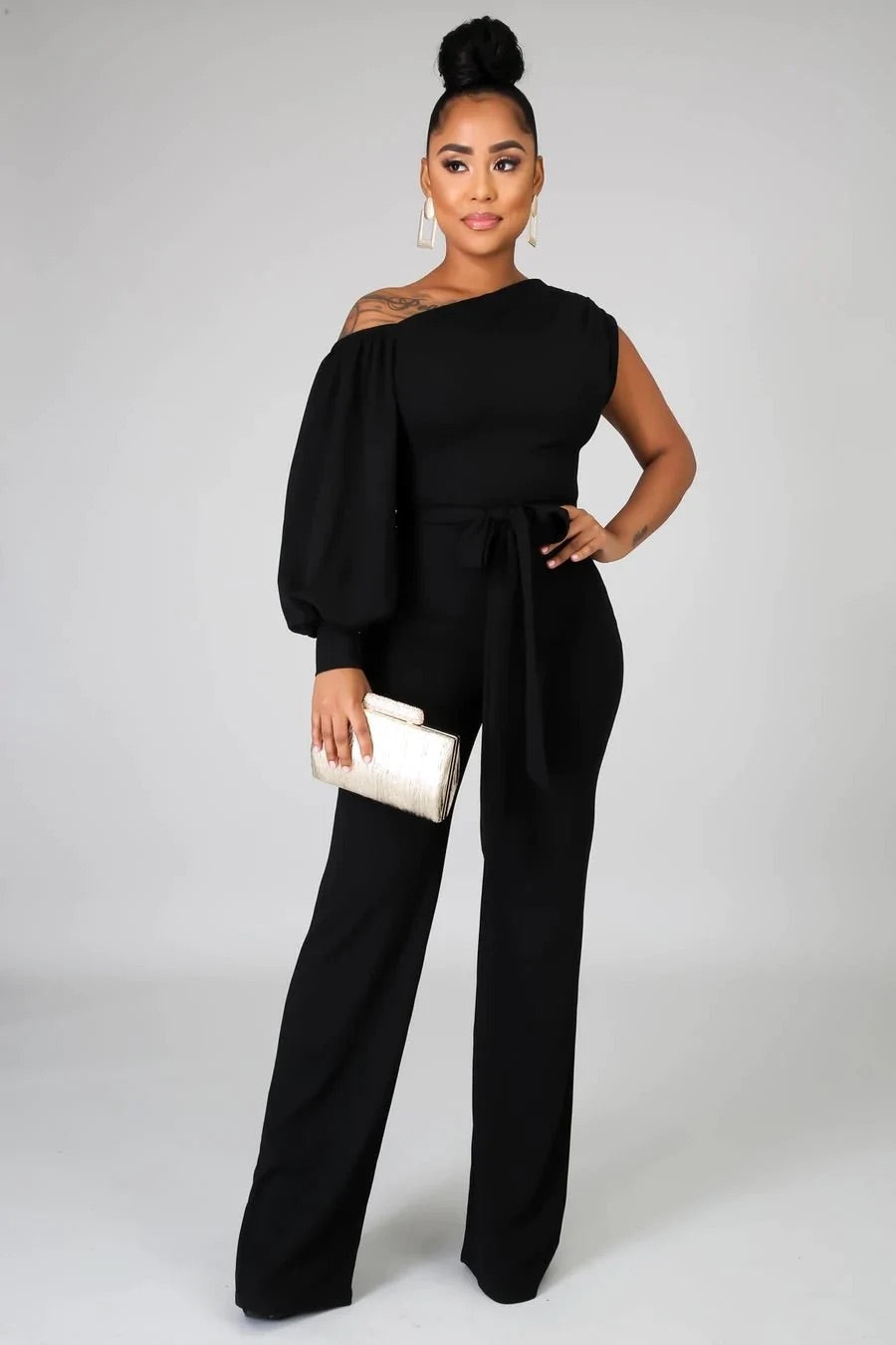 Midnight In Paris One Shoulder Jumpsuit Black - Ali’s Couture