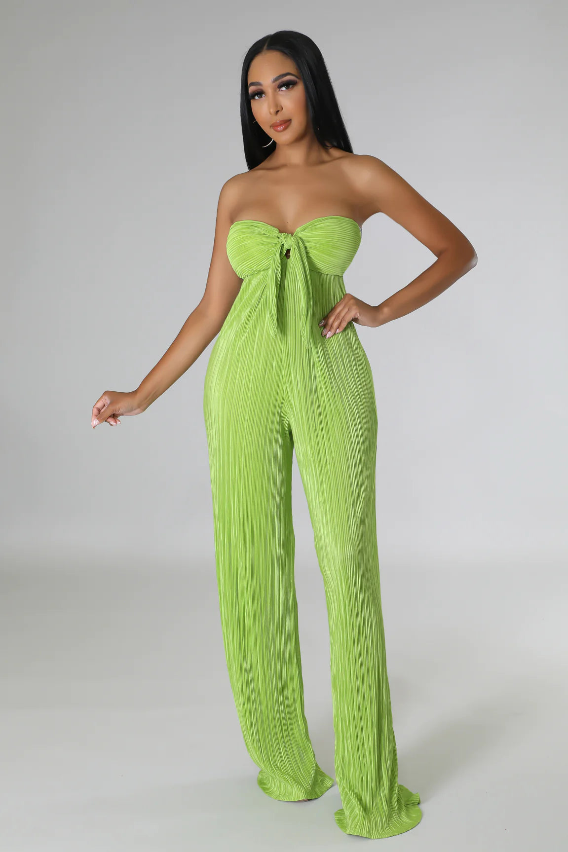 Blake Strapless Plisse Jumpsuit Lime - Ali’s Couture