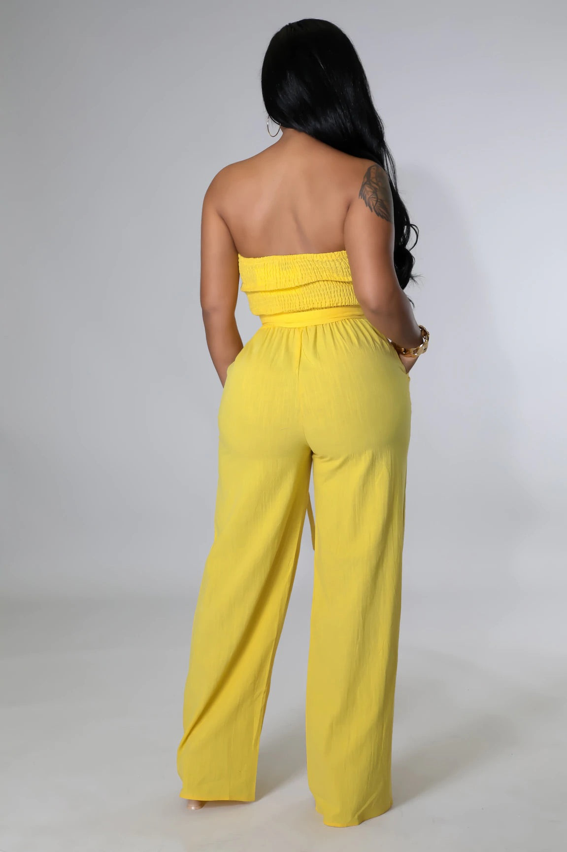 Spring Fresh Strapless Jumpsuit Yellow - Ali’s Couture