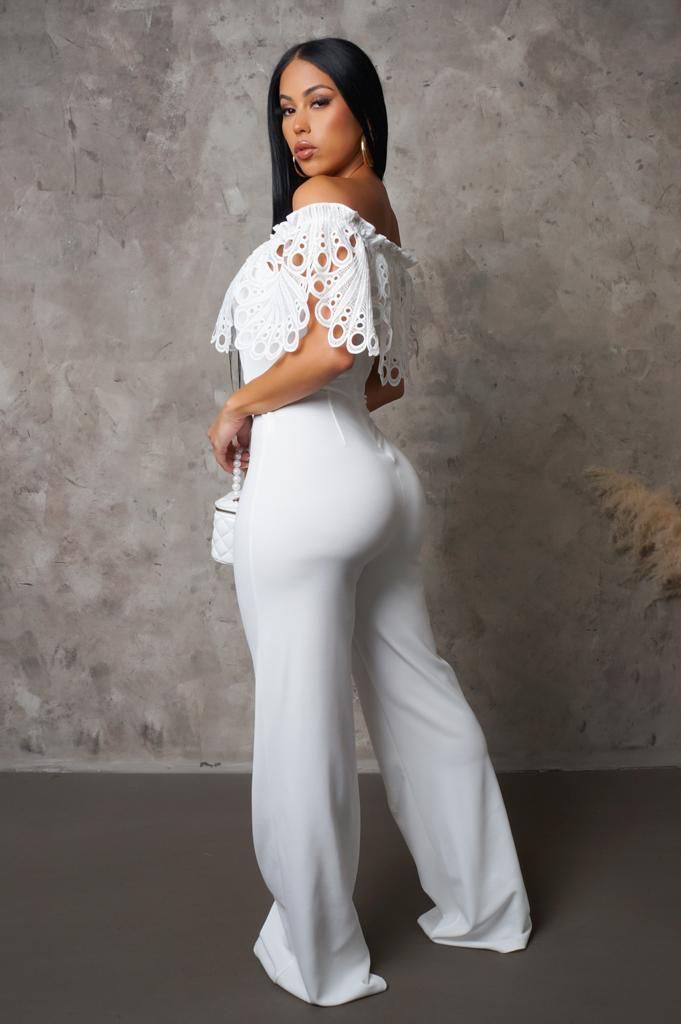Aura Crotchet Off The Shoulder Jumpsuit White - Ali’s Couture