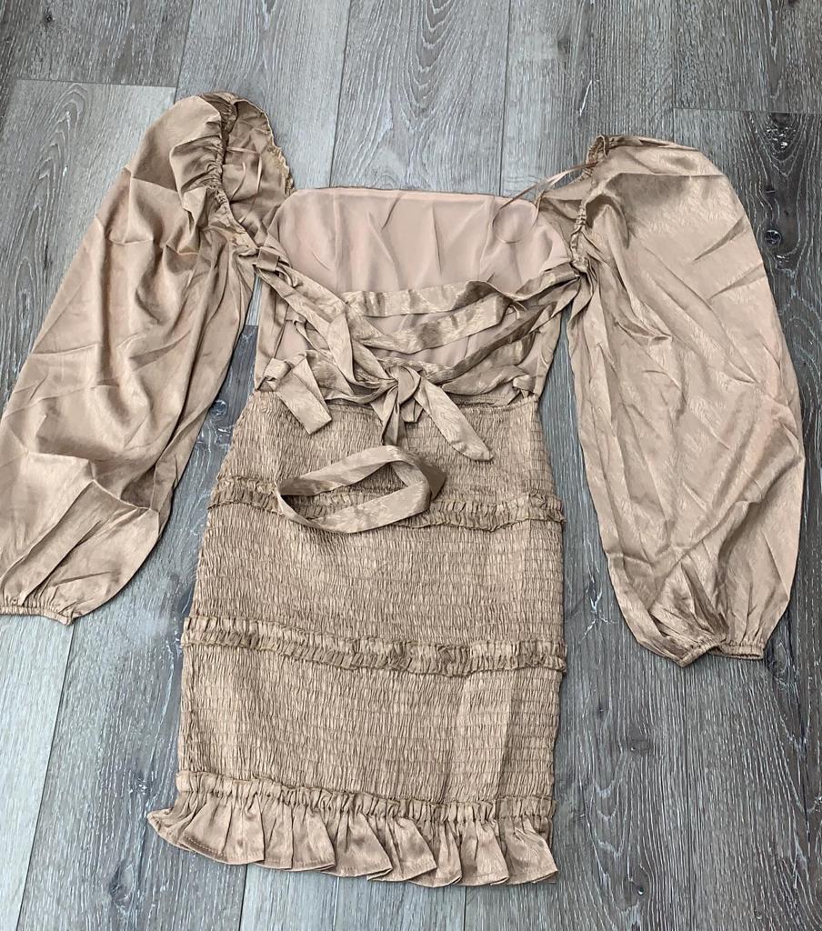 Hidden Gem Smocked Satin Mini Dress Champagne - Ali’s Couture