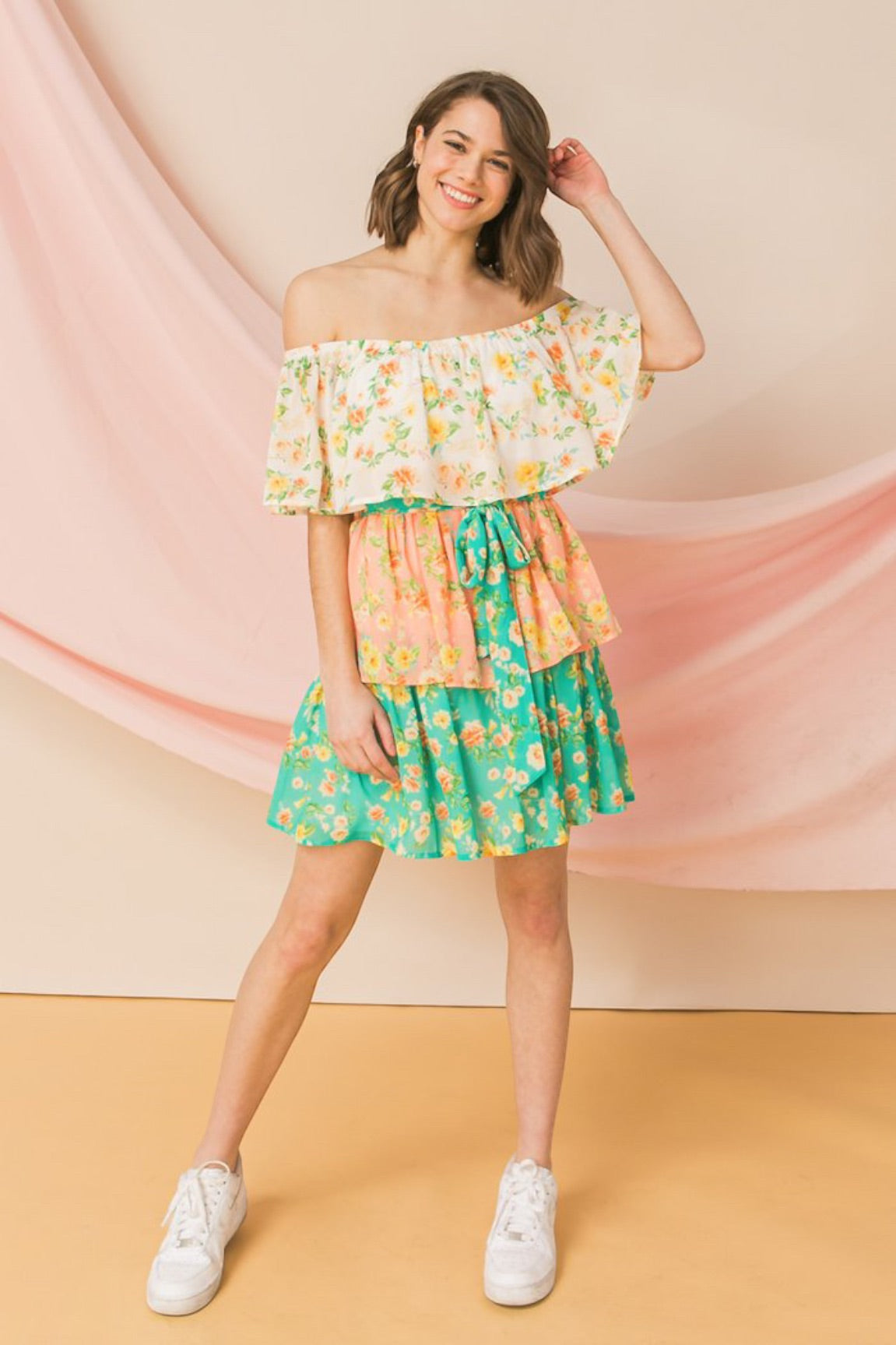 Spring Love Off The Shoulder Floral Mini Dress Multicolor - Ali’s Couture