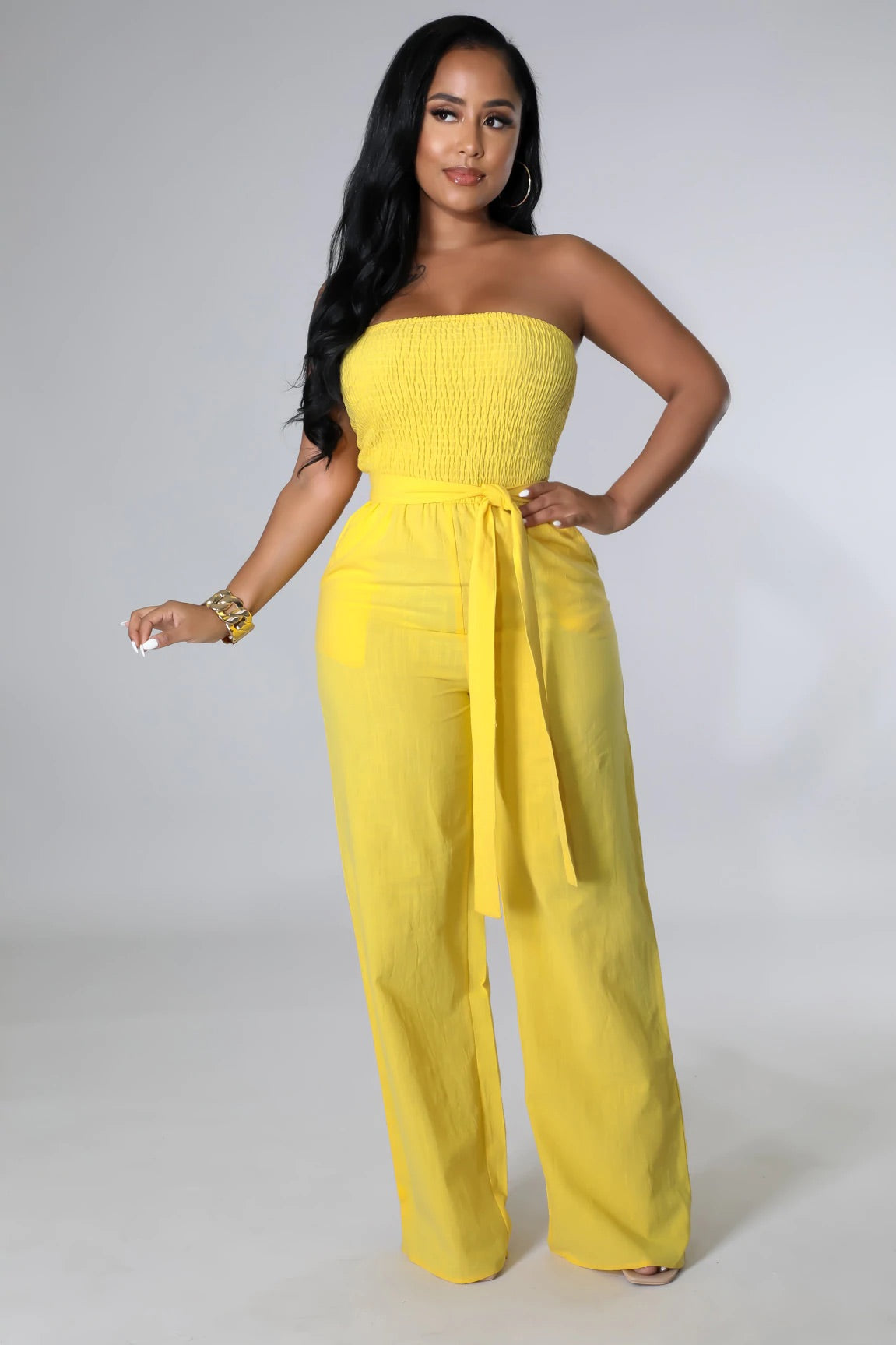 Spring Fresh Strapless Jumpsuit Yellow - Ali’s Couture