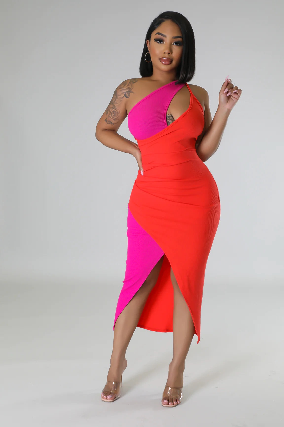 Gennie From The Block Midi Dress Multicolor Pink - Ali’s Couture