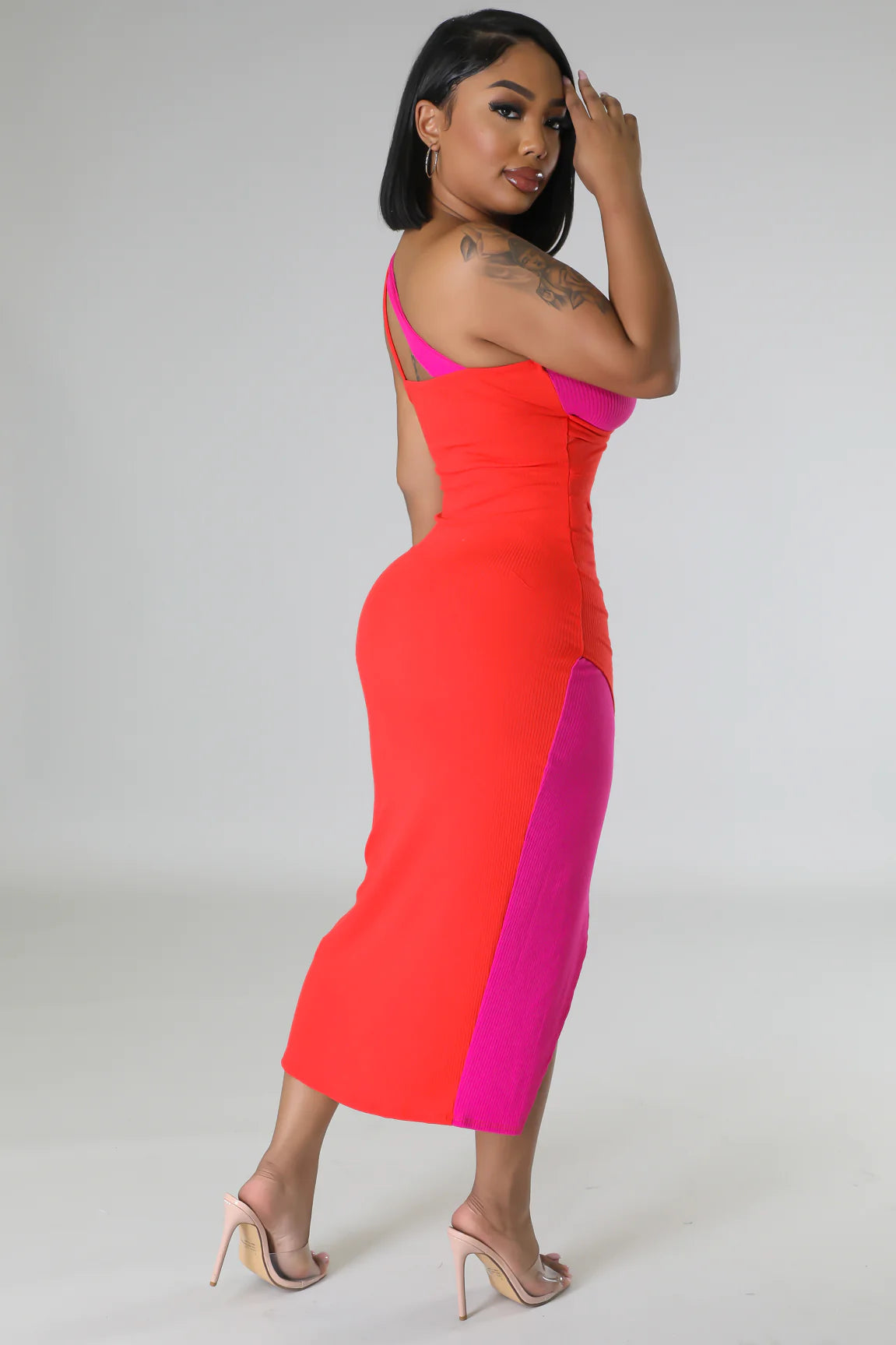 Gennie From The Block Midi Dress Multicolor Pink - Ali’s Couture