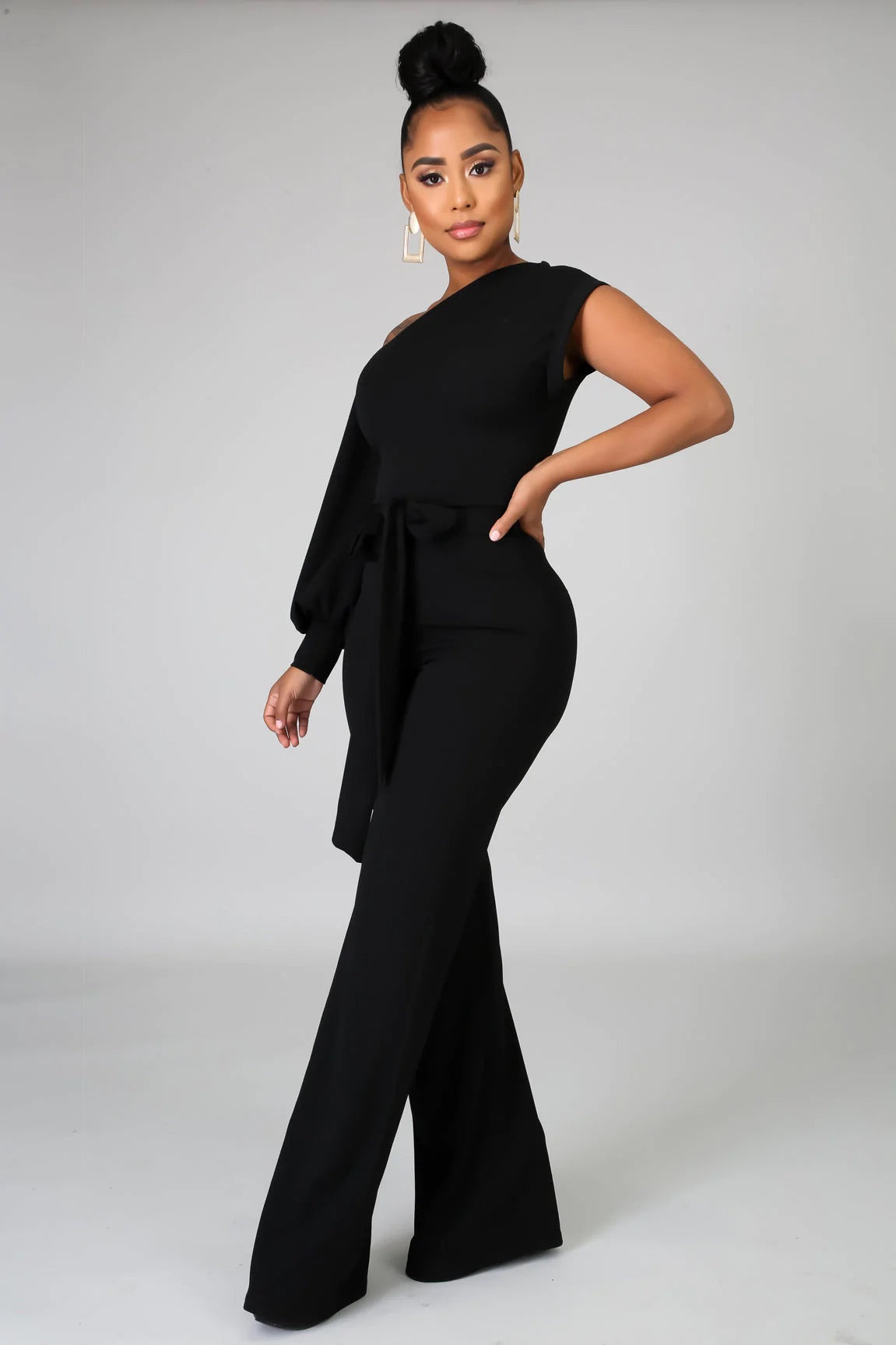 Midnight In Paris One Shoulder Jumpsuit Black - Ali’s Couture