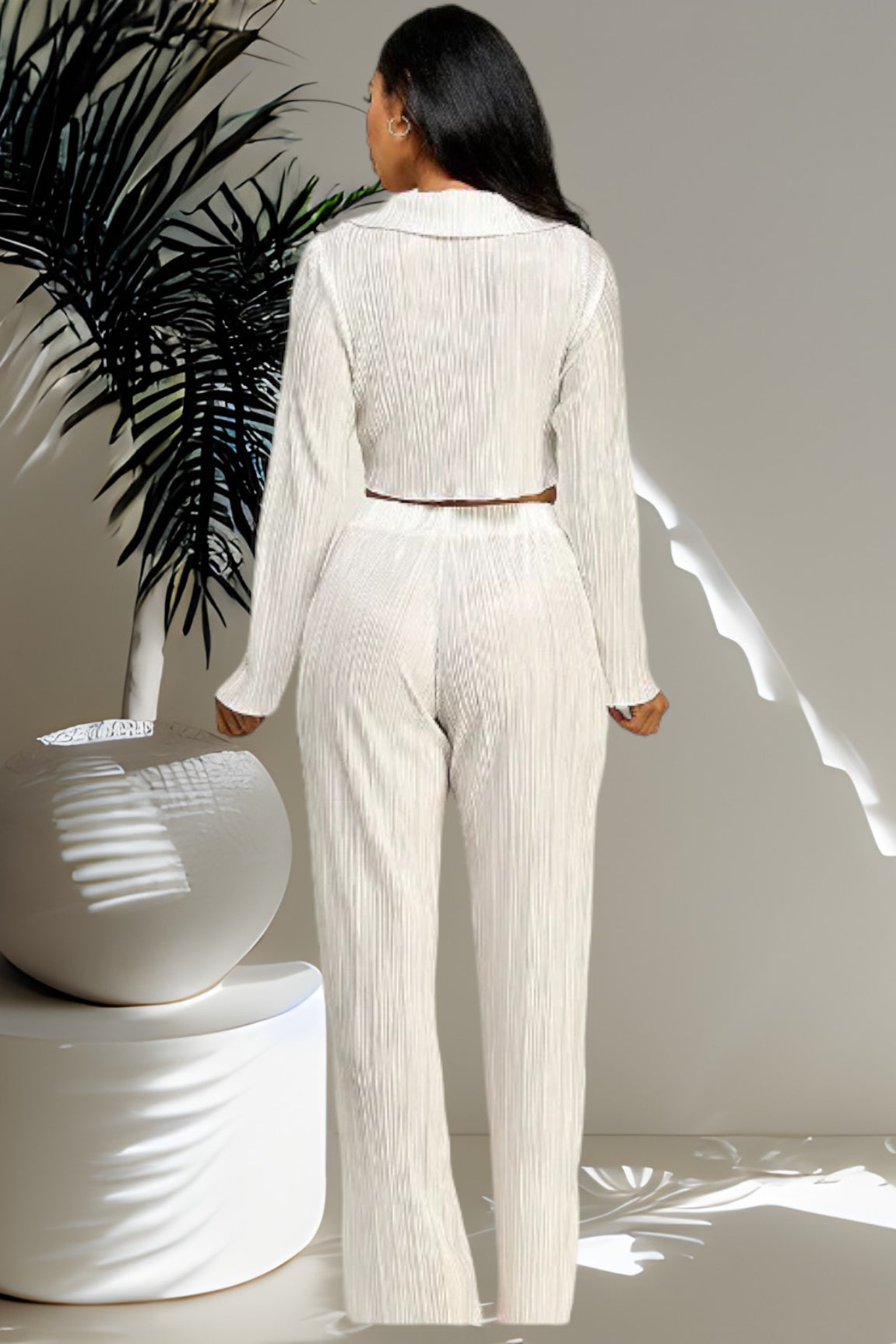 Kiyara Plisee Pant Set Off White - Ali’s Couture