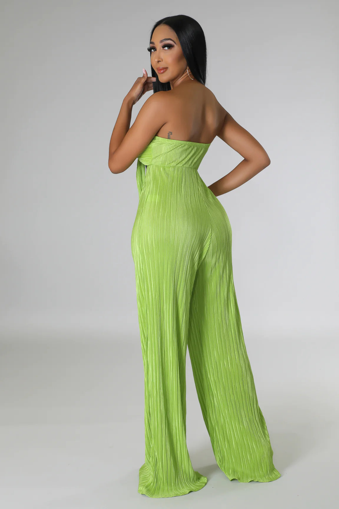Blake Strapless Plisse Jumpsuit Lime - Ali’s Couture