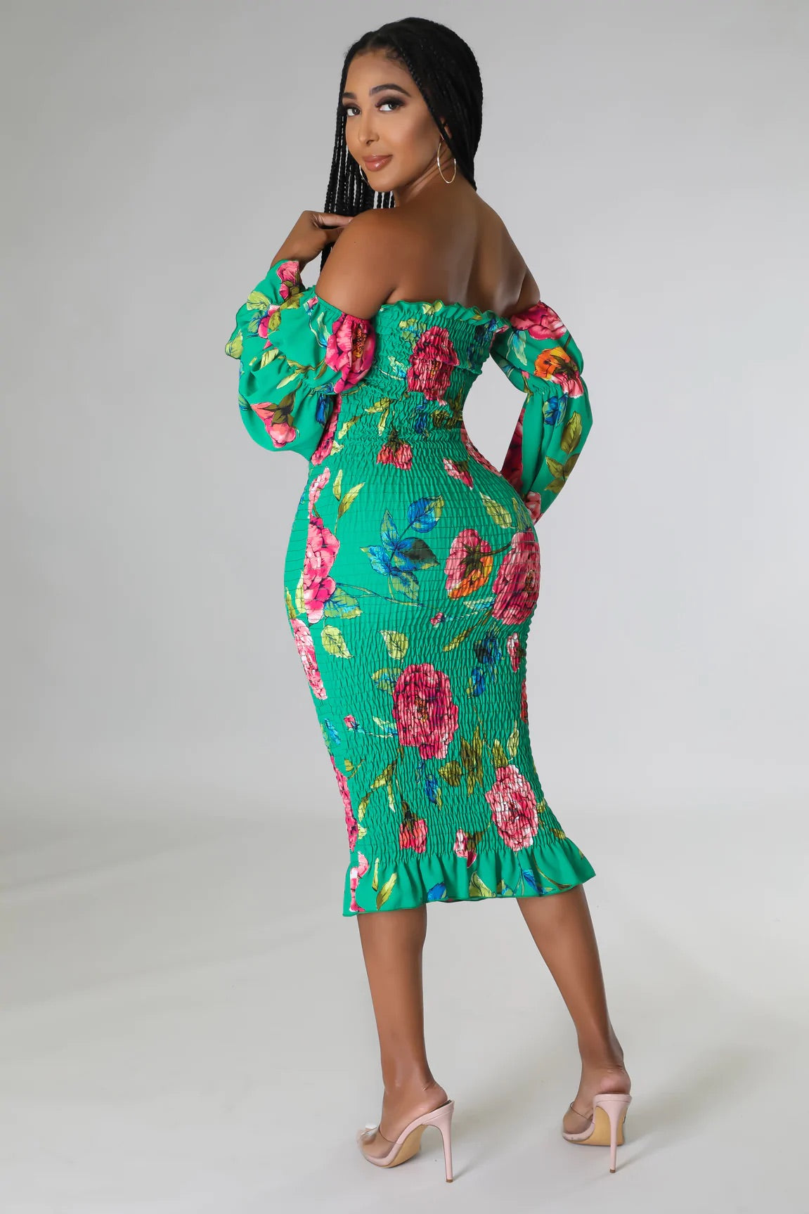 Rosalia Floral Midi Dress Multi Green - Ali’s Couture
