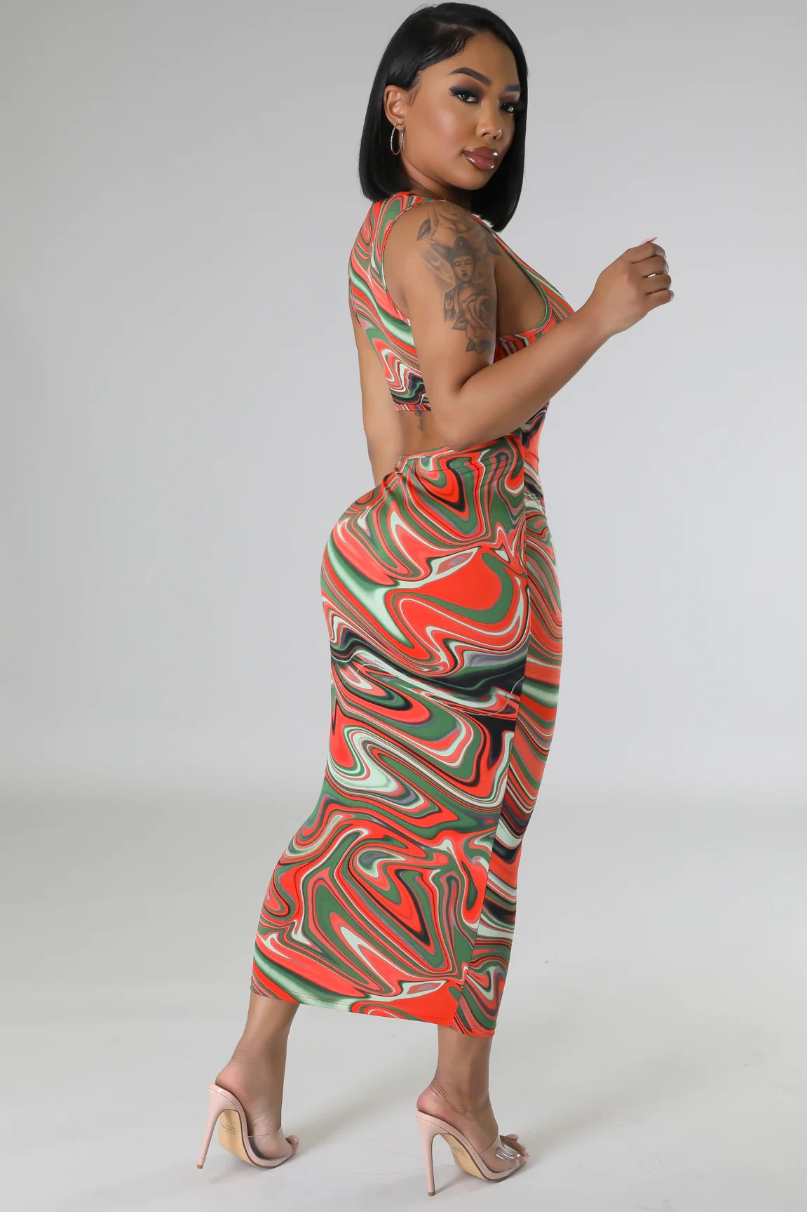 Heatwave Midi Dress Multicolor Orange - Ali’s Couture