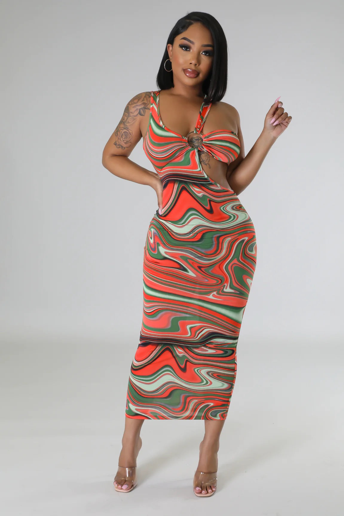 Heatwave Midi Dress Multicolor Orange - Ali’s Couture