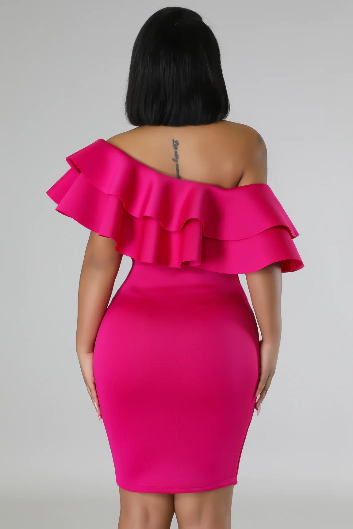 Natalya Ruffle Mini Dress Magenta - Ali’s Couture