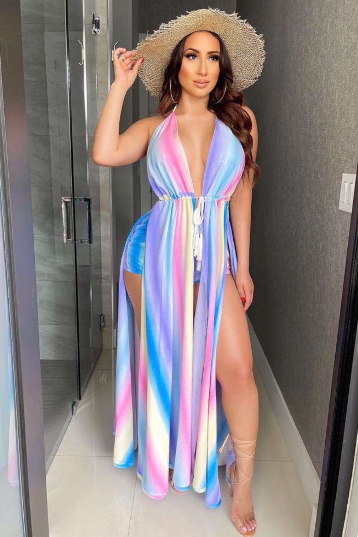 Seaside Tie Dye Short Set Multicolor Blue - Ali’s Couture