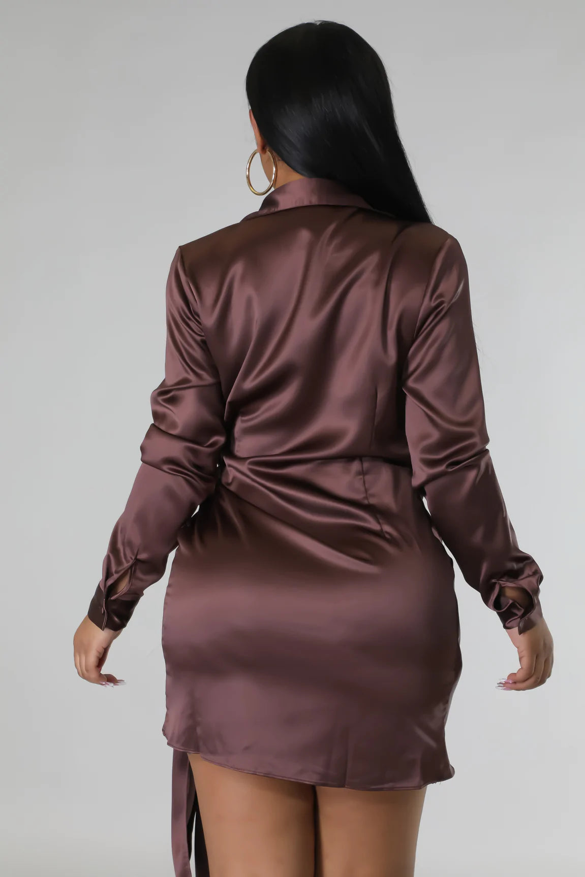 Chloe Satin Wrap Mini Dress Brown - Ali’s Couture
