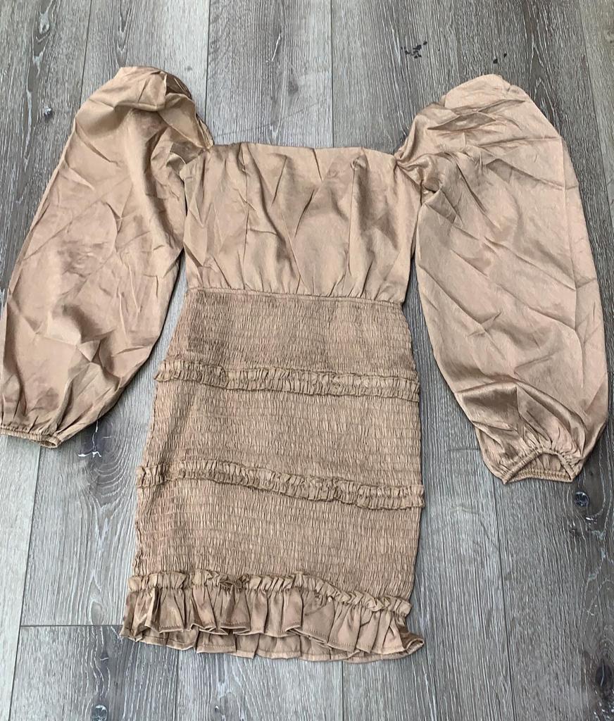 Hidden Gem Smocked Satin Mini Dress Champagne - Ali’s Couture