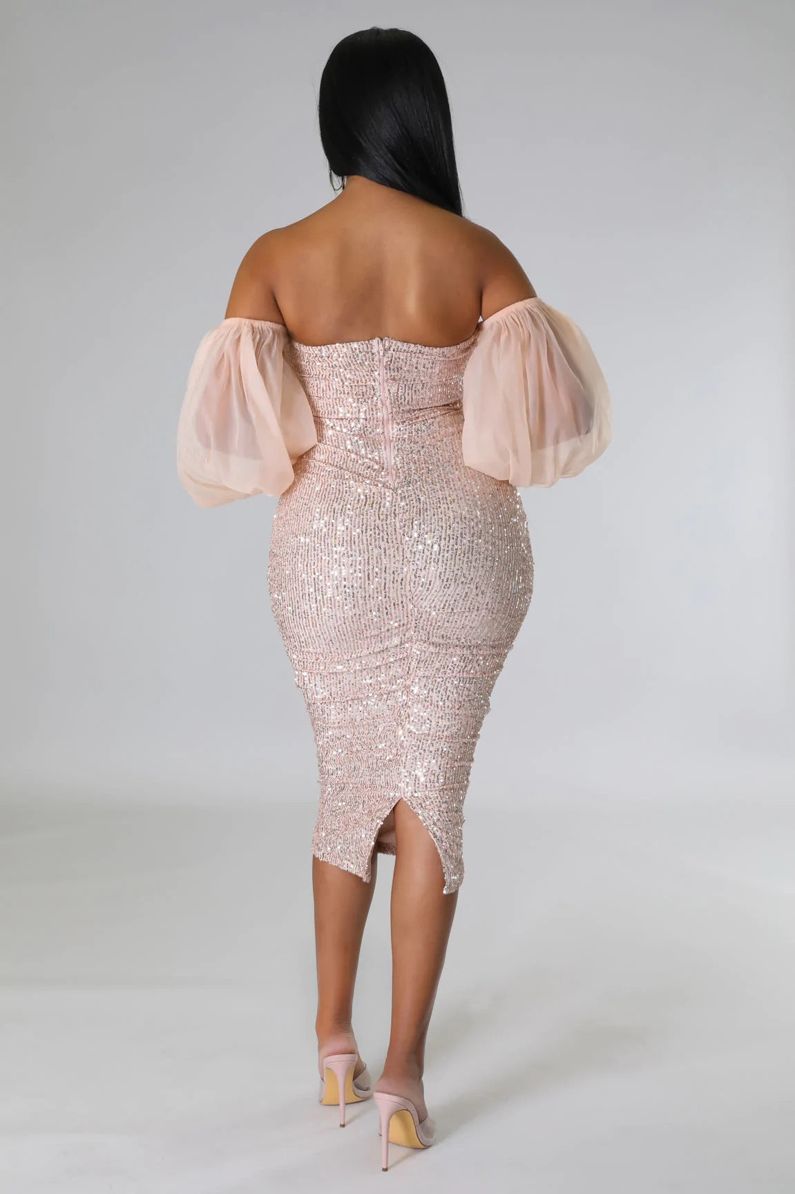 Champagne Baby Sequin Midi Dress Blush - Ali’s Couture