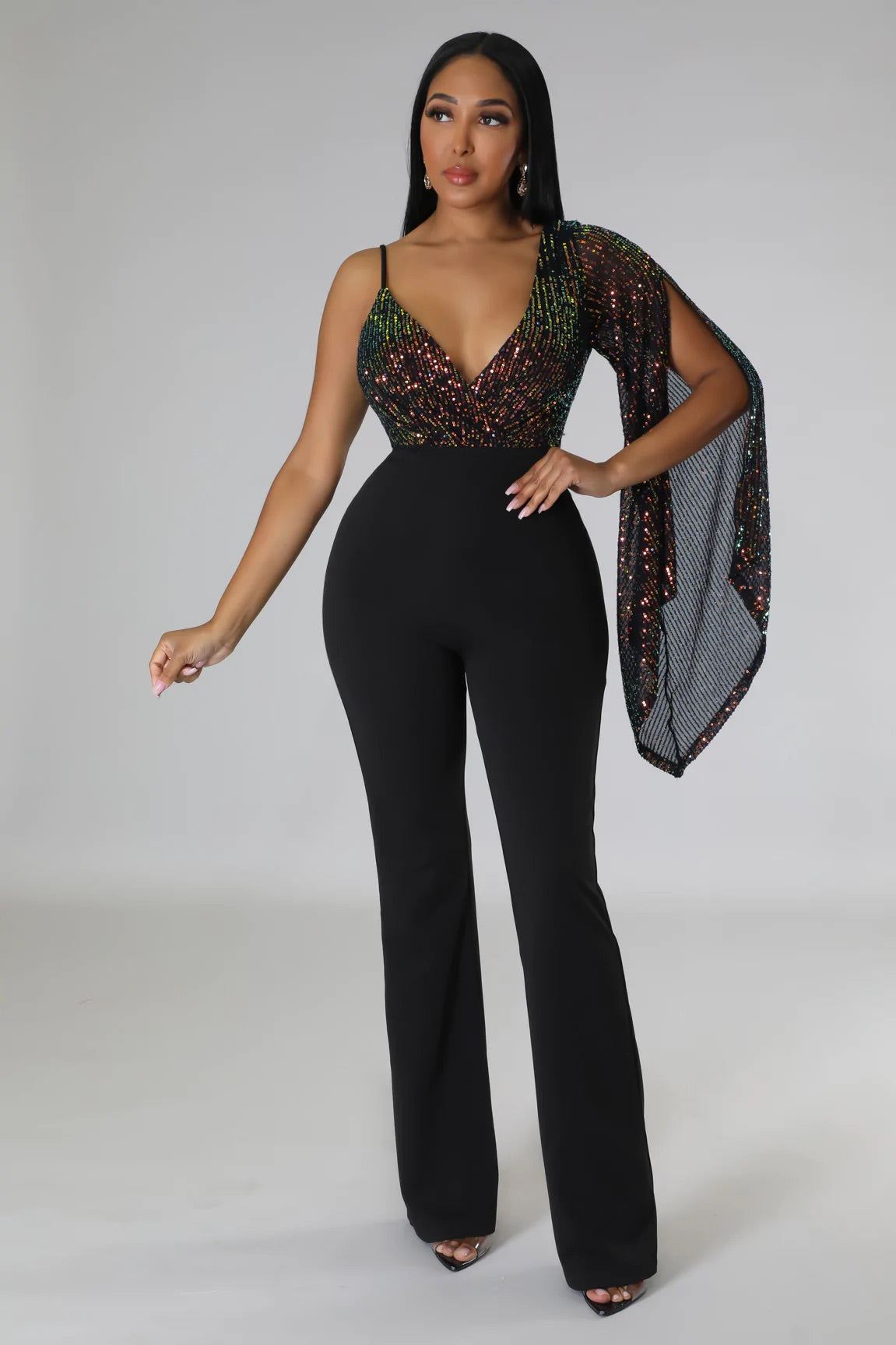 Last Dance One Shoulder Sequin Jumpsuit Black - Ali’s Couture