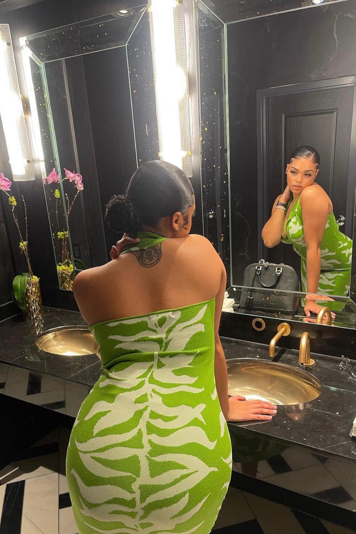 Grapevine Halter Knit Leaf Print Midi Dress Green - Ali’s Couture