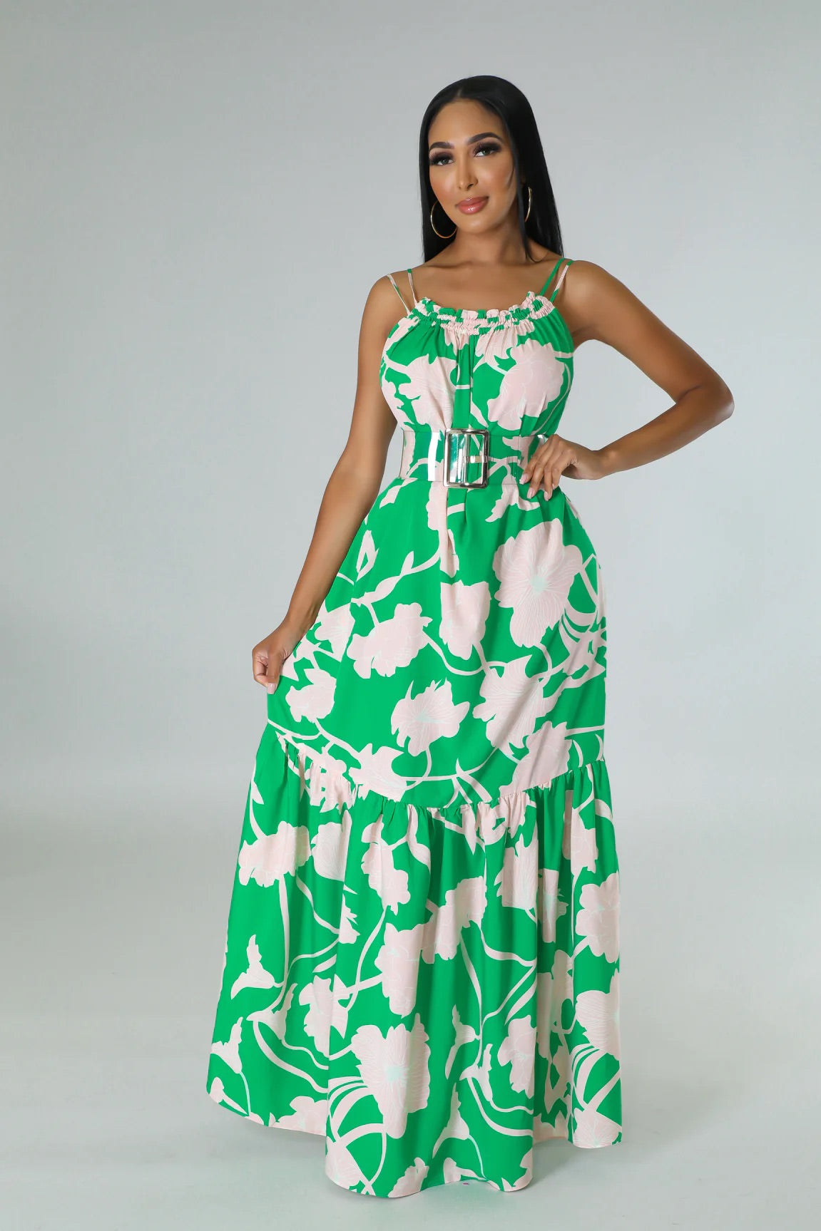 Shades of Spring Floral Maxi Dress Green - Ali’s Couture