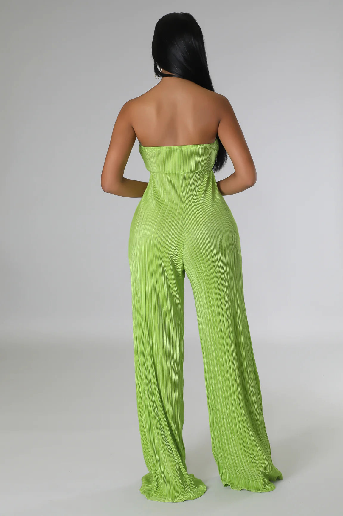 Blake Strapless Plisse Jumpsuit Lime - Ali’s Couture