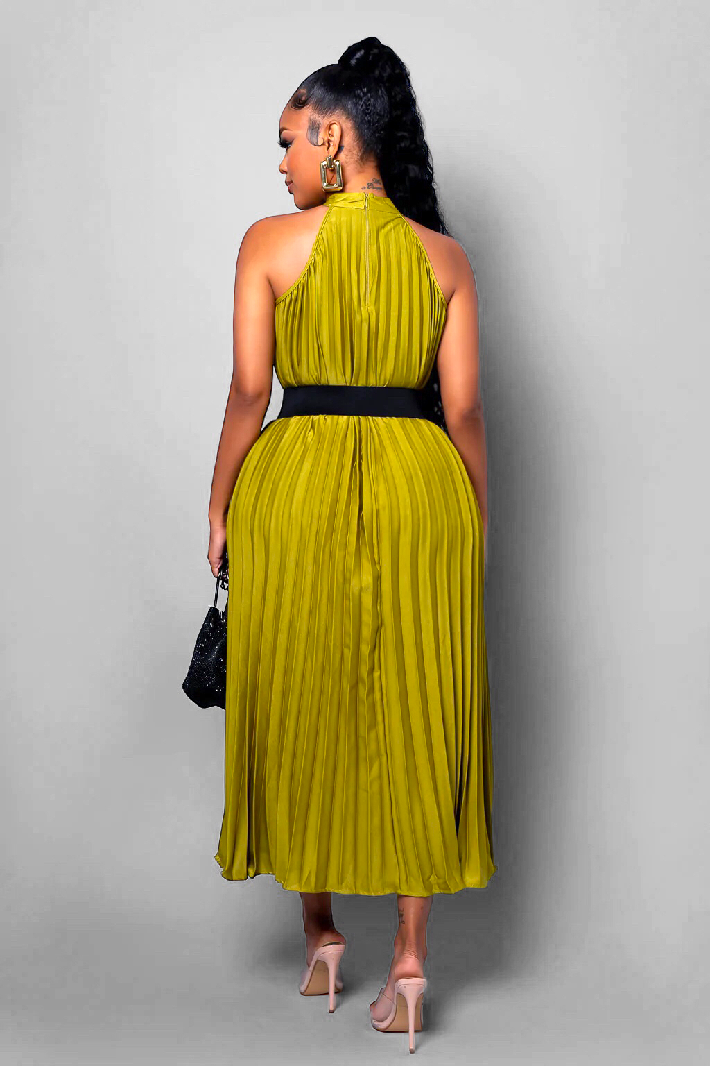 Delilah Pleated Midi Dress Apple Green - Ali’s Couture