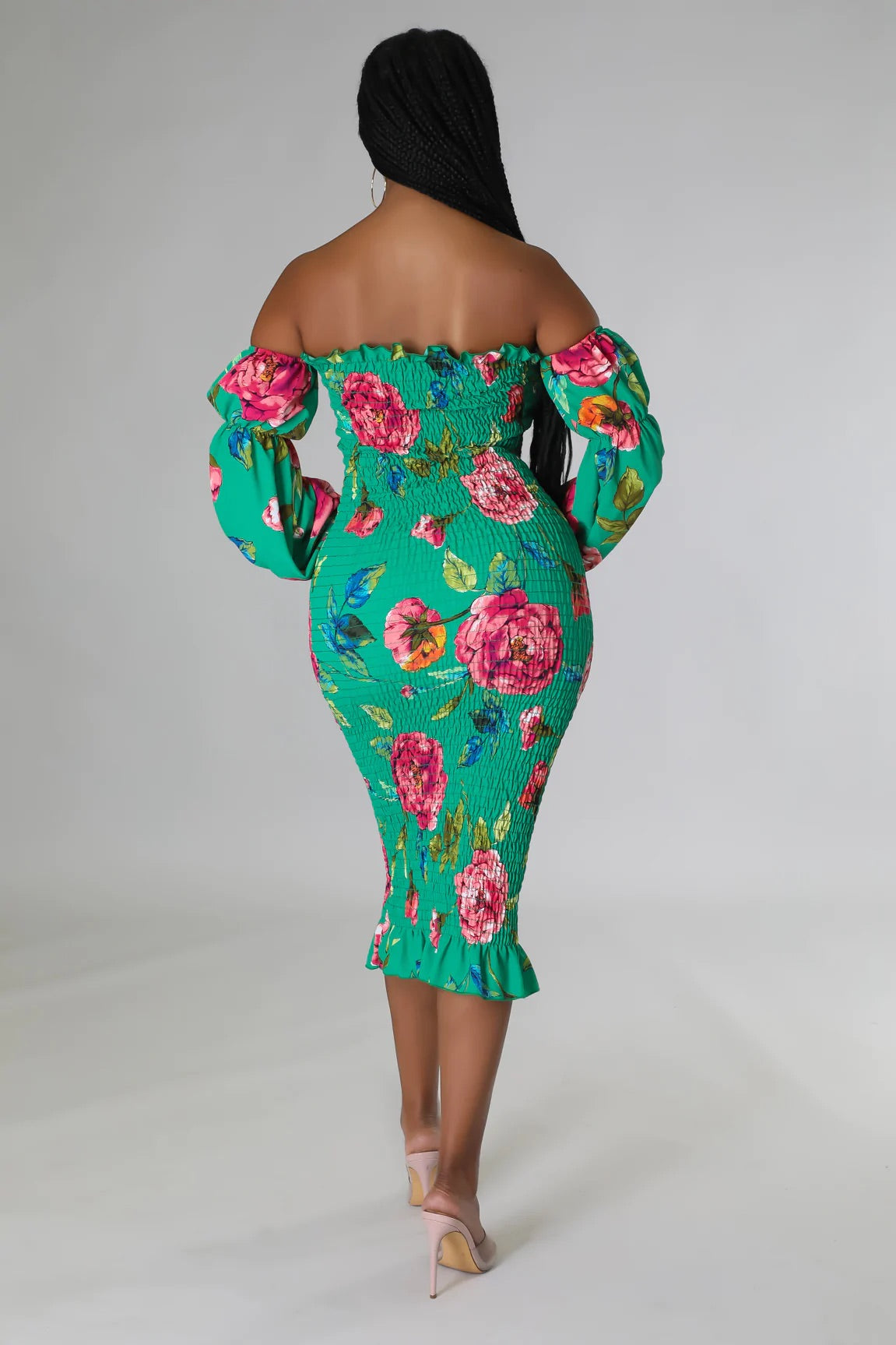 Rosalia Floral Midi Dress Multi Green - Ali’s Couture