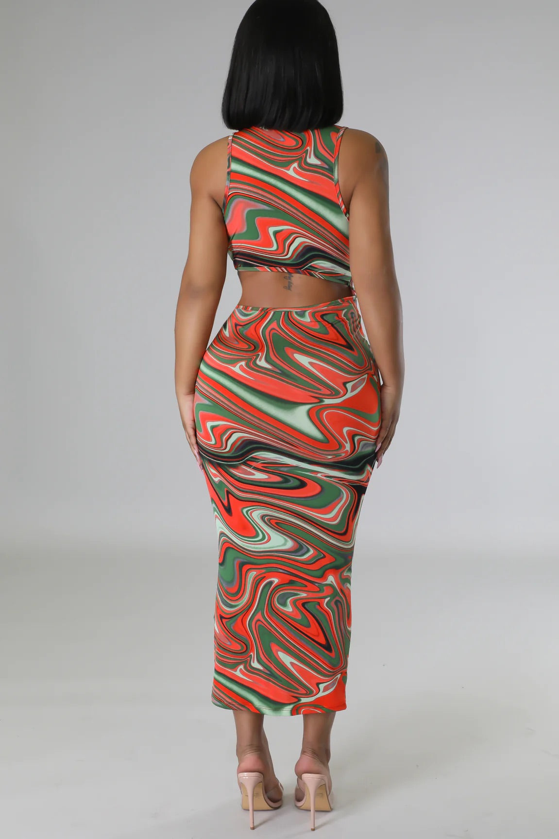 Heatwave Midi Dress Multicolor Orange - Ali’s Couture