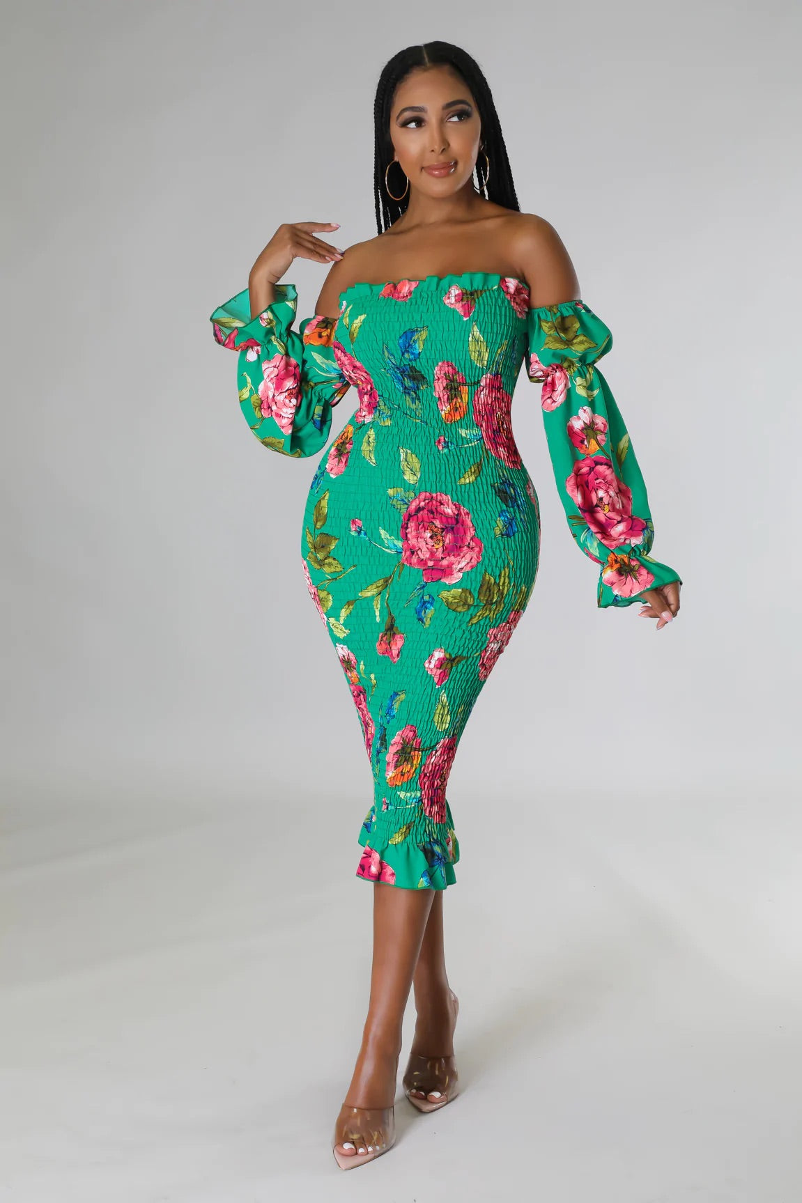 Rosalia Floral Midi Dress Multi Green - Ali’s Couture