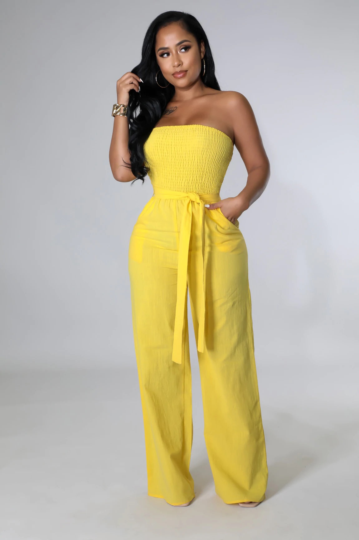 Spring Fresh Strapless Jumpsuit Yellow - Ali’s Couture