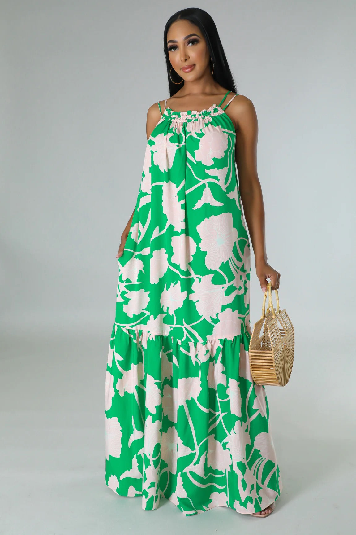 Shades of Spring Floral Maxi Dress Green - Ali’s Couture