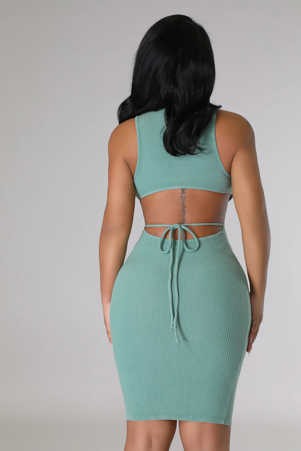 Zoey Ribbed Midi Dress Basil - Ali’s Couture